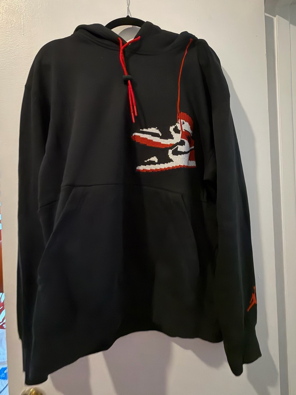 Jordan Black Hoodie with Sneaker Graphic. Retro style like new. Size L